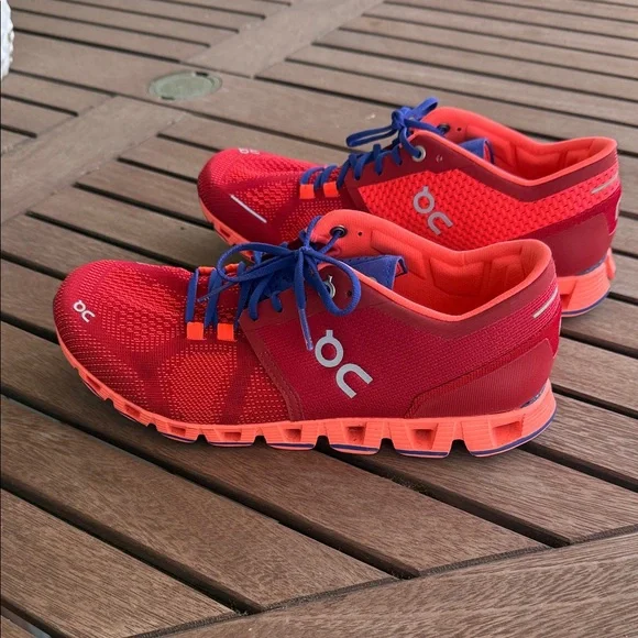 On Running Women's Cloud X Red and Blue Athletic Shoes - Picture 5 of 8